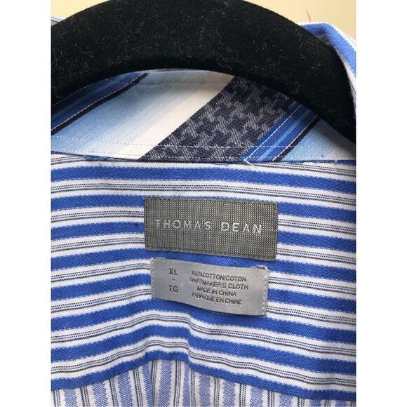 Thomas Dean Extra Large (XL) Striped Button Up Shirt Flip Cuffs - Picture 3 of 4